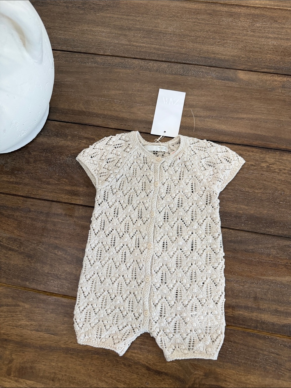 Zara Cream Knit Short-Sleeve One-Piece Romper